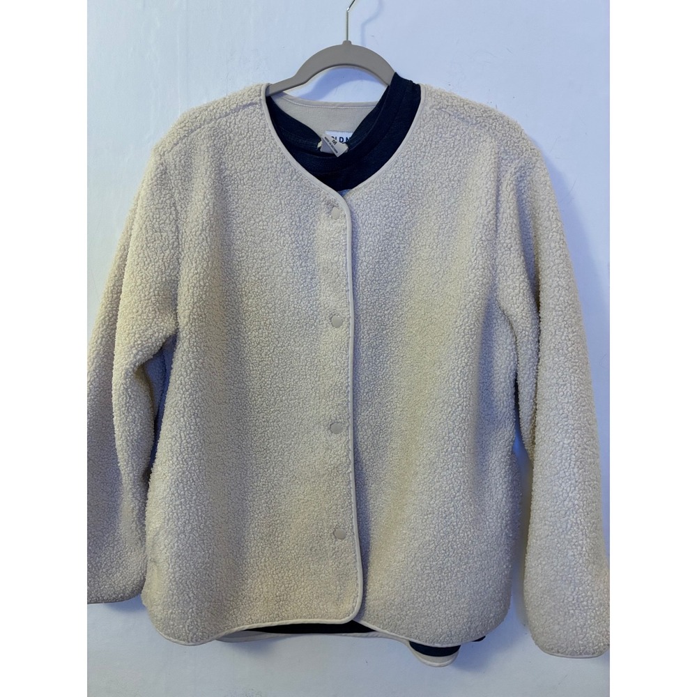 Old Navy Cream Sherpa Fleece Snap Front Collarless Jacket Large